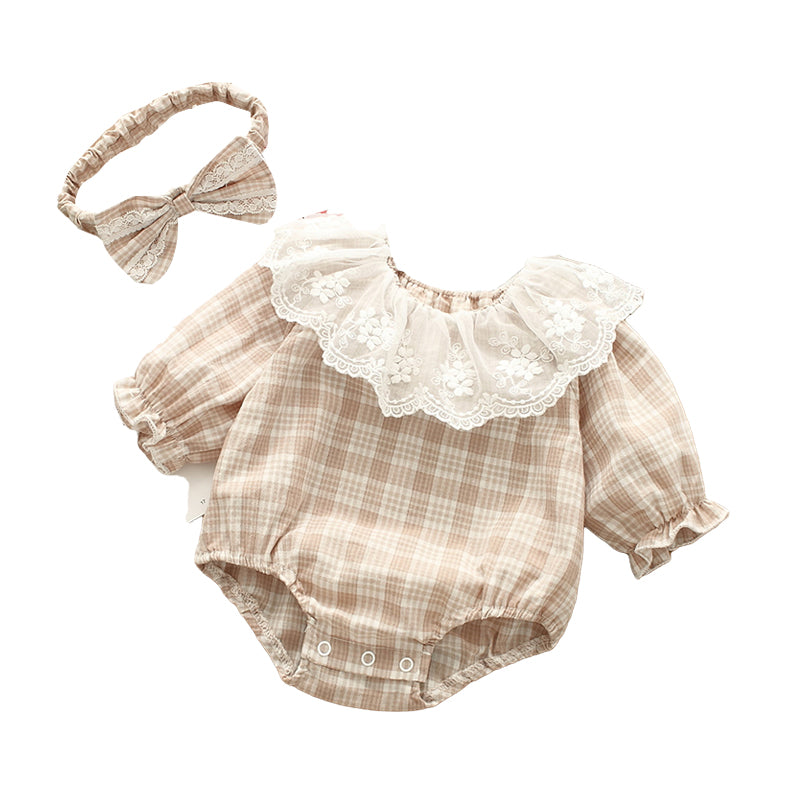 Baby Girls Checked Lace Rompers Wholesale 22051642