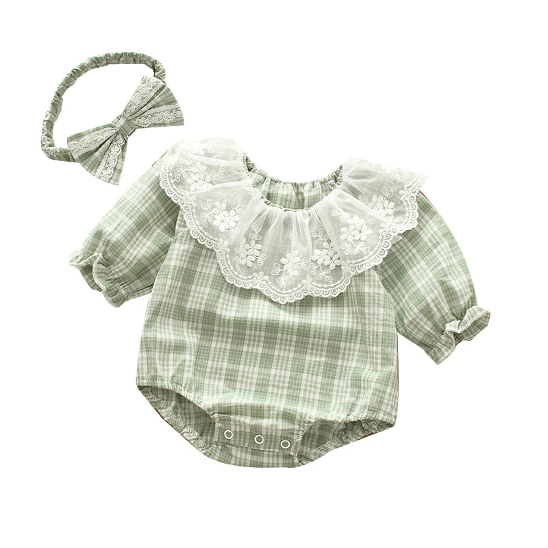 Baby Girls Checked Lace Rompers Wholesale 22051642