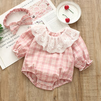 Load image into Gallery viewer, Baby Girls Checked Lace Rompers Wholesale 22051642
