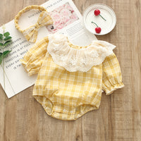Load image into Gallery viewer, Baby Girls Checked Lace Rompers Wholesale 22051642
