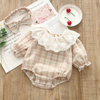 Load image into Gallery viewer, Baby Girls Checked Lace Rompers Wholesale 22051642
