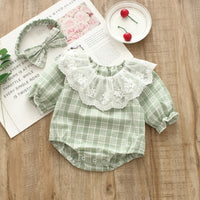 Load image into Gallery viewer, Baby Girls Checked Lace Rompers Wholesale 22051642
