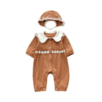 Load image into Gallery viewer, Baby Girls Solid Color Lace Jumpsuits And Hats Wholesale 22051644
