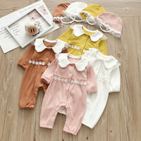 Load image into Gallery viewer, Baby Girls Solid Color Lace Jumpsuits And Hats Wholesale 22051644

