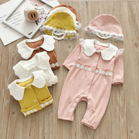 Load image into Gallery viewer, Baby Girls Solid Color Lace Jumpsuits And Hats Wholesale 22051644
