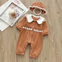 Load image into Gallery viewer, Baby Girls Solid Color Lace Jumpsuits And Hats Wholesale 22051644

