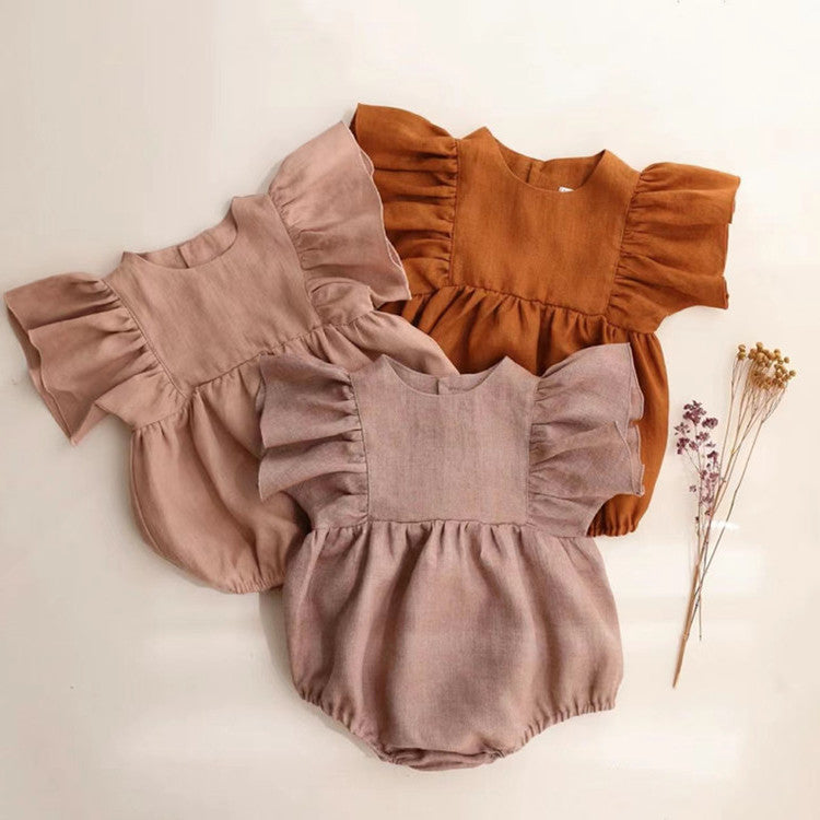 Baby Girls Solid Color Rompers Wholesale 22051654