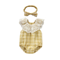 Load image into Gallery viewer, Baby Girls Checked Rompers And Bow Accessories Headwear Wholesale 22051665
