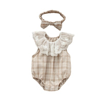 Load image into Gallery viewer, Baby Girls Checked Rompers And Bow Accessories Headwear Wholesale 22051665
