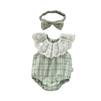 Load image into Gallery viewer, Baby Girls Checked Rompers And Bow Accessories Headwear Wholesale 22051665
