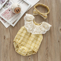Load image into Gallery viewer, Baby Girls Checked Rompers And Bow Accessories Headwear Wholesale 22051665
