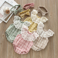 Load image into Gallery viewer, Baby Girls Checked Rompers And Bow Accessories Headwear Wholesale 22051665
