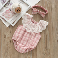 Load image into Gallery viewer, Baby Girls Checked Rompers And Bow Accessories Headwear Wholesale 22051665
