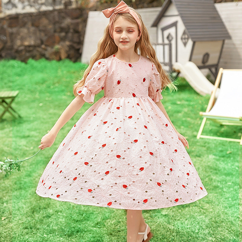 Kid Big Kid Girls Fruit Embroidered Dresses Wholesale 22051668