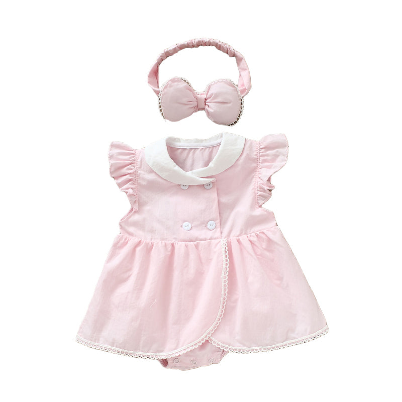 Baby Girls Solid Color Rompers And Bow Accessories Headwear Wholesale 22051669