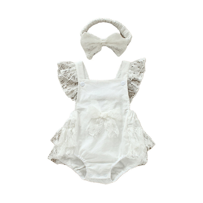 Baby Girls Bow Lace Rompers Wholesale 22051682