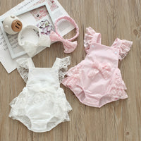 Load image into Gallery viewer, Baby Girls Bow Lace Rompers Wholesale 22051682
