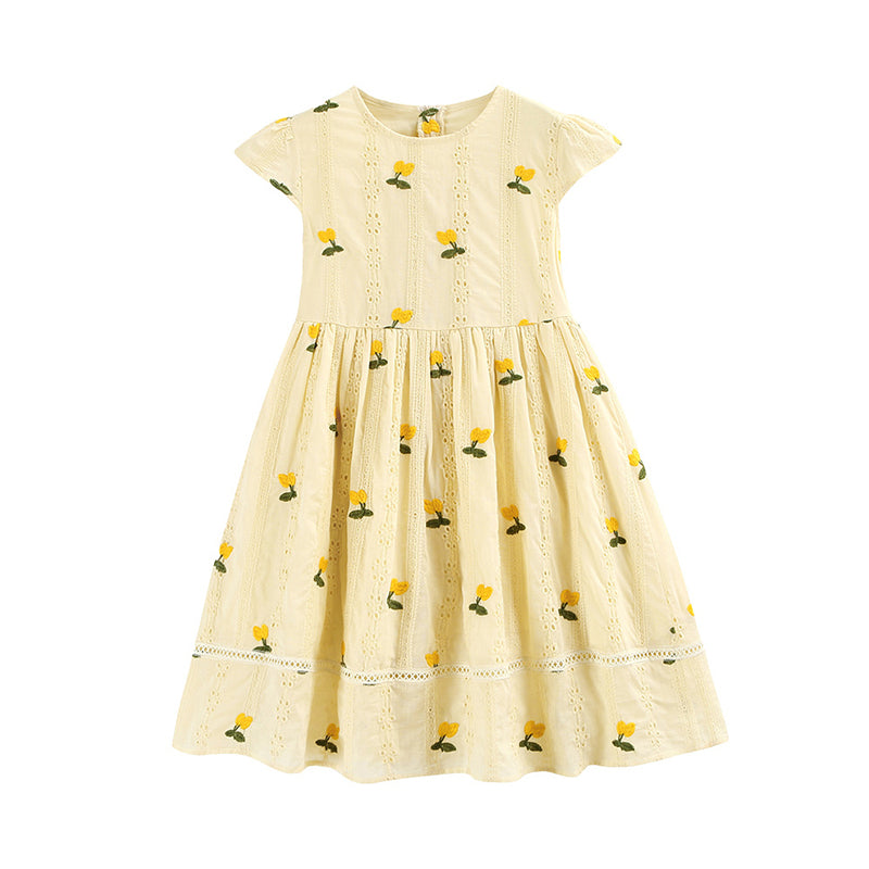 Kid Big Kid Girls Flower Embroidered Dresses Wholesale 22051684