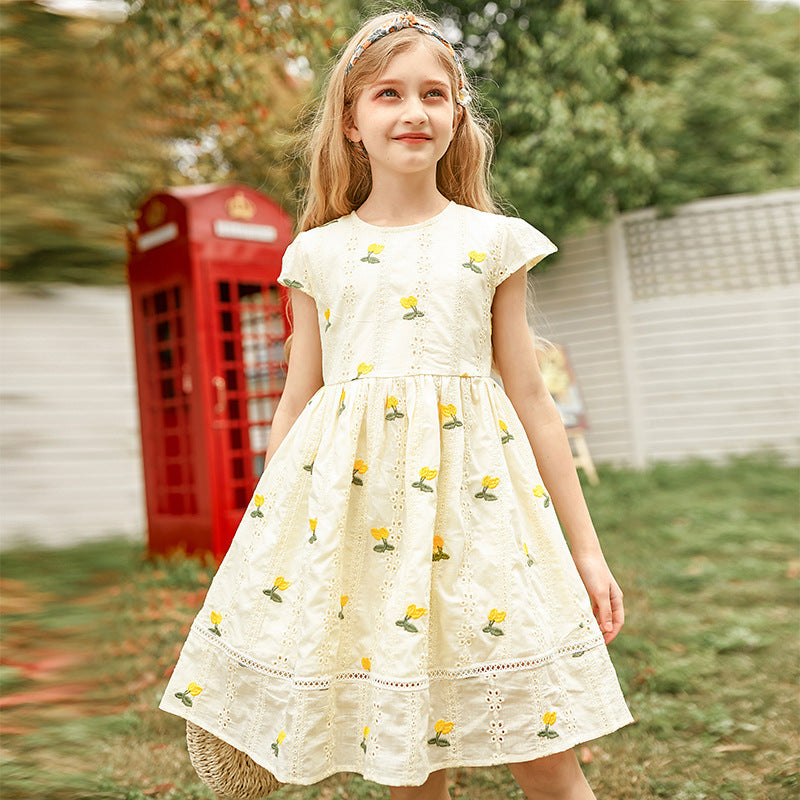 Kid Big Kid Girls Flower Embroidered Dresses Wholesale 22051684