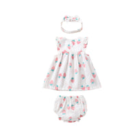 Load image into Gallery viewer, 3 Pieces Set Baby Girls Fruit Bow Print Dresses And Underwears And Headwear Wholesale 22051705

