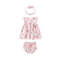 Load image into Gallery viewer, 3 Pieces Set Baby Girls Fruit Bow Print Dresses And Underwears And Headwear Wholesale 22051705
