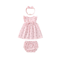 Load image into Gallery viewer, 3 Pieces Set Baby Girls Fruit Bow Print Dresses And Underwears And Headwear Wholesale 22051705

