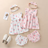 Load image into Gallery viewer, 3 Pieces Set Baby Girls Fruit Bow Print Dresses And Underwears And Headwear Wholesale 22051705
