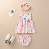 Load image into Gallery viewer, 3 Pieces Set Baby Girls Fruit Bow Print Dresses And Underwears And Headwear Wholesale 22051705
