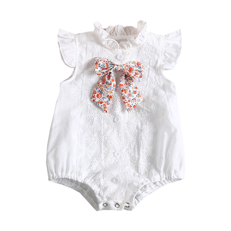 Baby Girls Solid Color Flower Bow Embroidered Rompers Wholesale 220517101