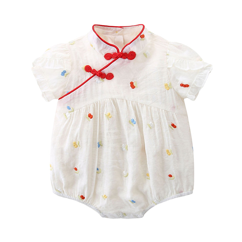 Baby Girls Flower Embroidered Rompers Wholesale 220517107