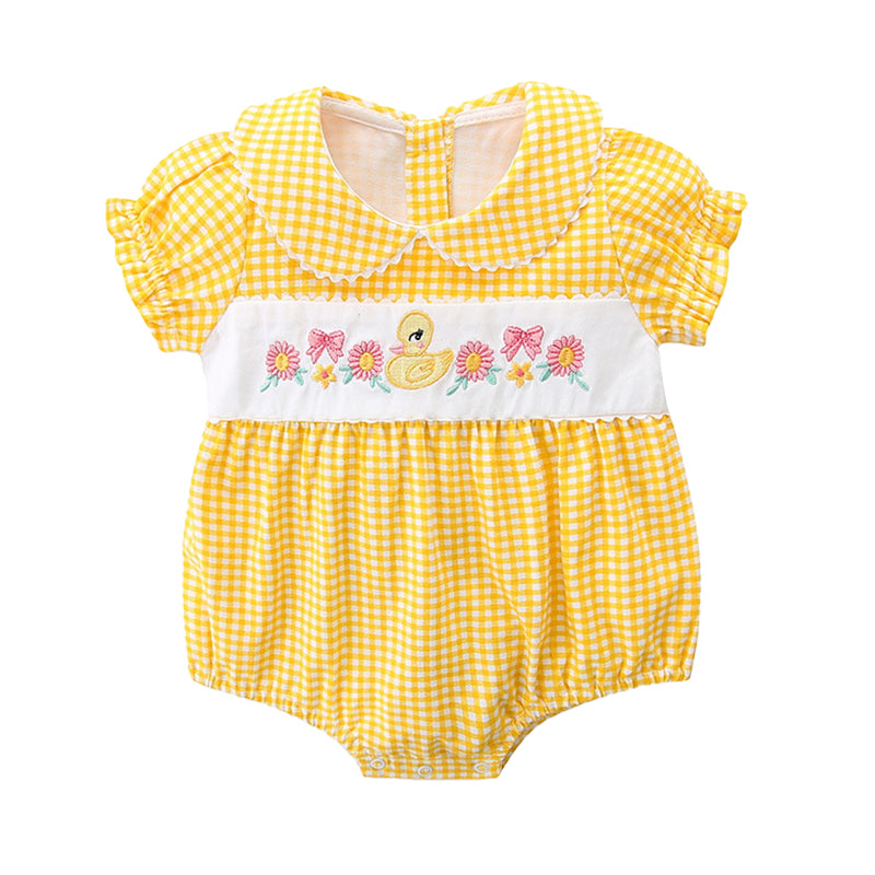 Baby Girls Flower Checked Animals Embroidered Rompers Wholesale 220517113