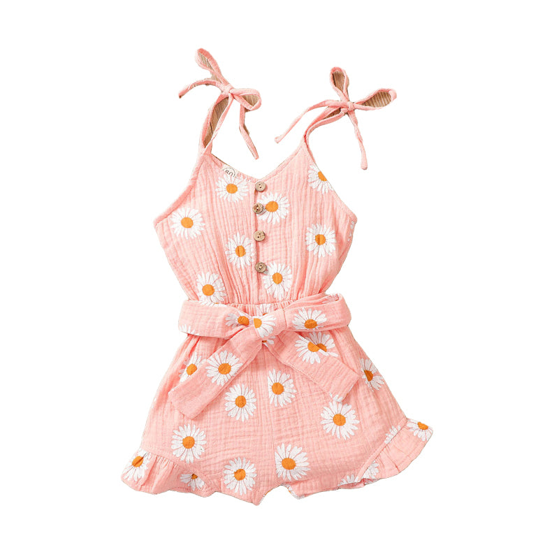 Baby Kid Girls Flower Ribbon Print Jumpsuits Wholesale 220517122