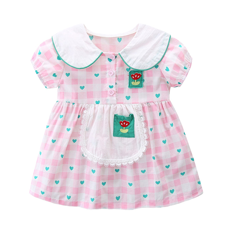 Baby Kid Girls Love heart Checked Embroidered Valentine's Day Dresses Wholesale 220517153