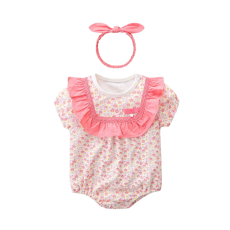 Baby Girls Flower Bow Print Rompers Wholesale 220517166