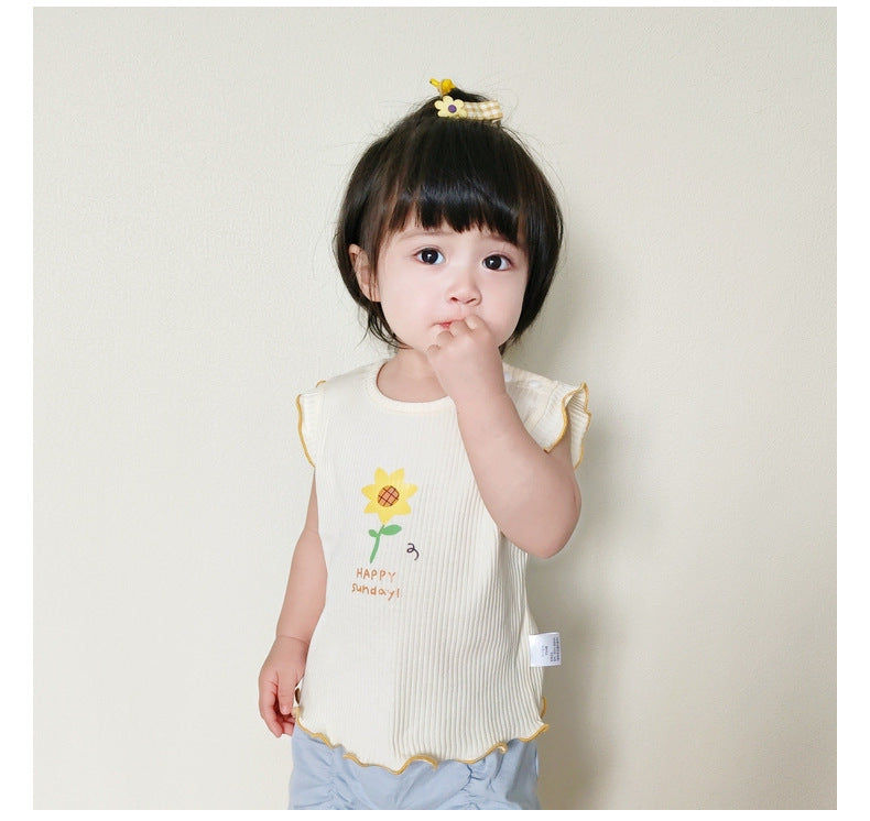 Baby Kid Girls Letters Flower Print Tank Tops Wholesale 220517189