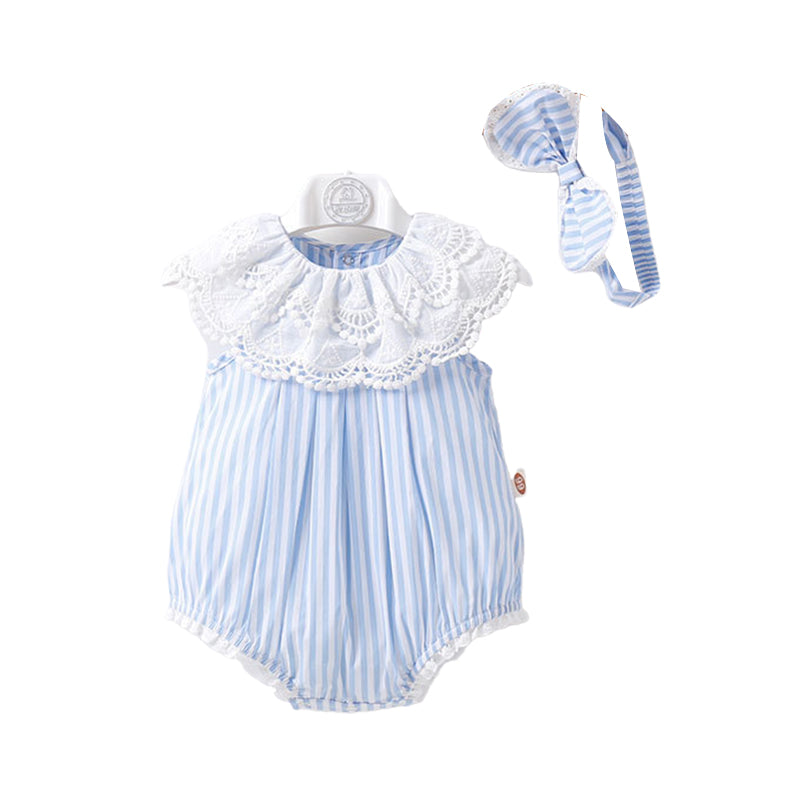 Baby Girls Striped Lace Rompers Wholesale 22051720