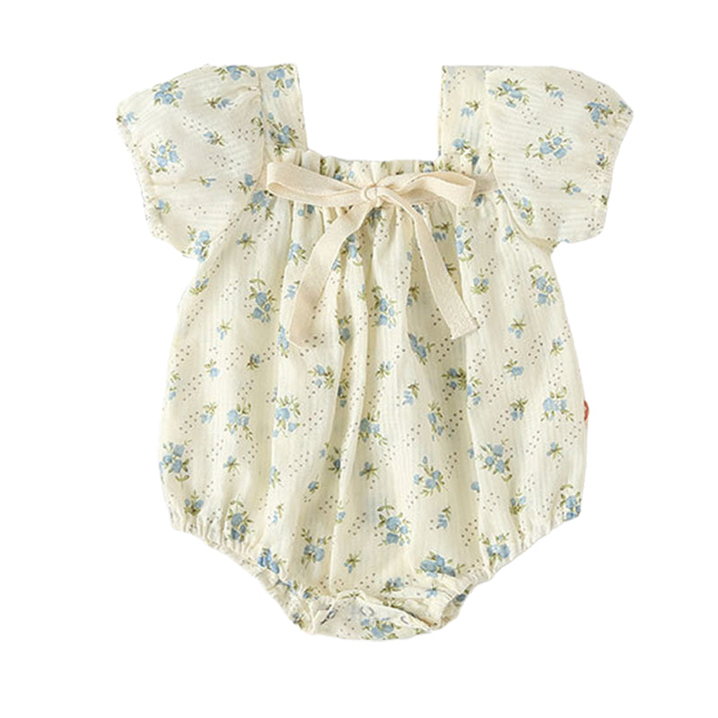 Baby Girls Flower Bow Print Rompers Wholesale 220517237