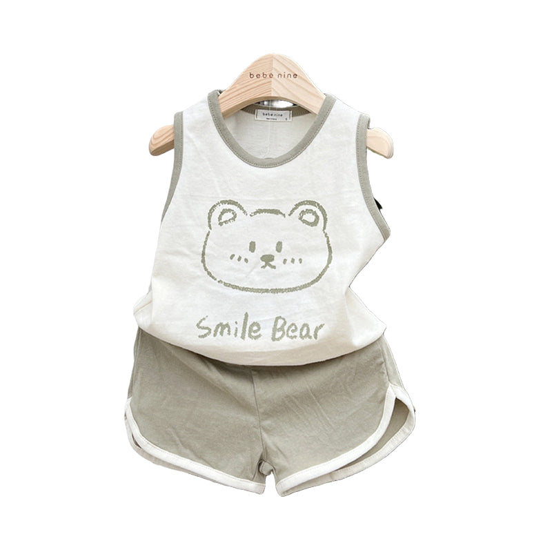 2 Pieces Set Baby Kid Unisex Letters Cartoon Print Tank Tops And Color-blocking Shorts Wholesale 220517247