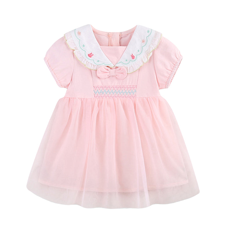 Baby Kid Girls Flower Cartoon Bow Embroidered Dresses Wholesale 220517249