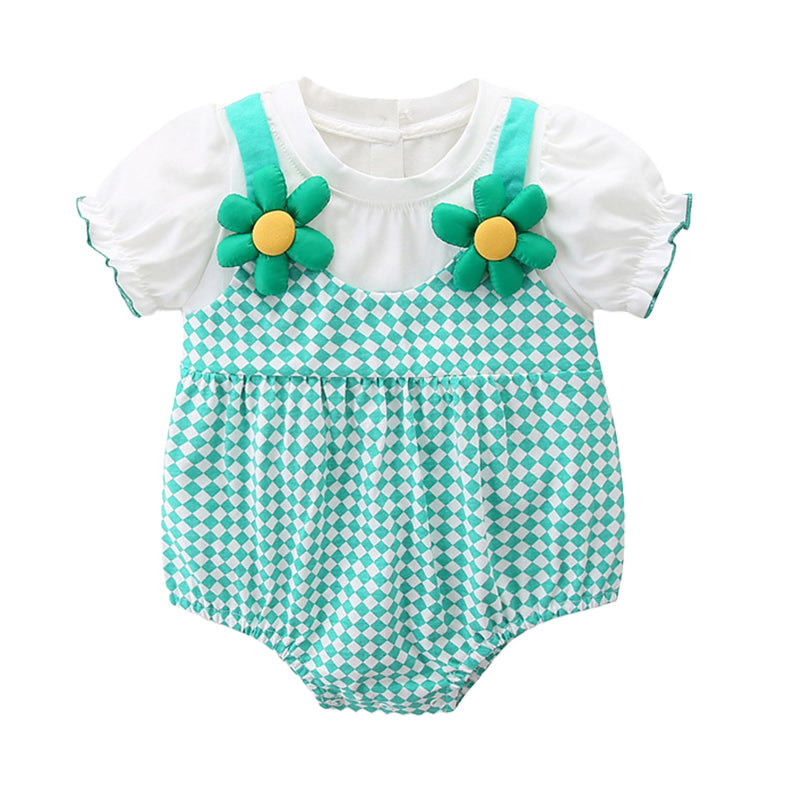 Baby Girls Color-blocking Flower Checked Rompers Wholesale 220517252