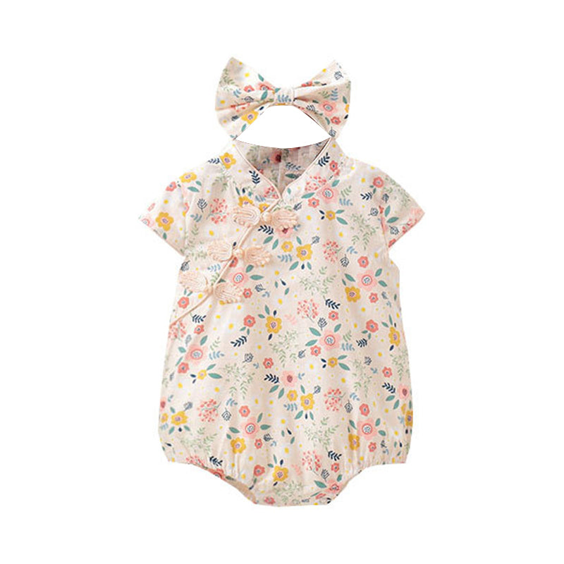 Baby Girls Flower Print Rompers Wholesale 22051726