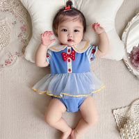 Load image into Gallery viewer, Baby Girls Color-blocking Love heart Bow Lace Print Rompers Wholesale 220517263
