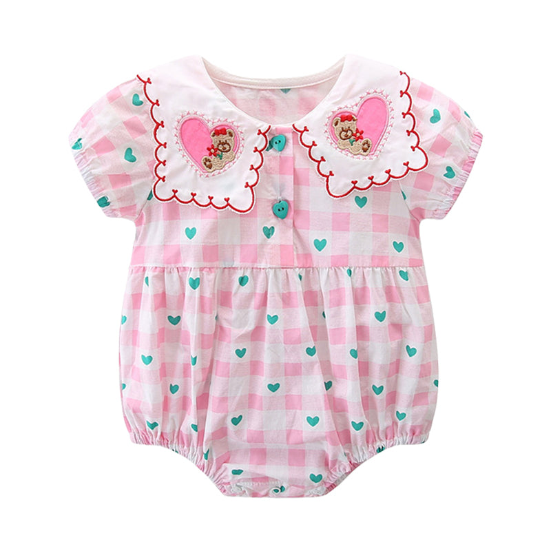 Baby Girls Color-blocking Love heart Embroidered Print Rompers Wholesale 220517264