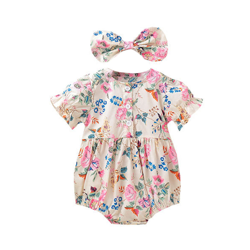 Baby Girls Flower Print Rompers Wholesale 22051727