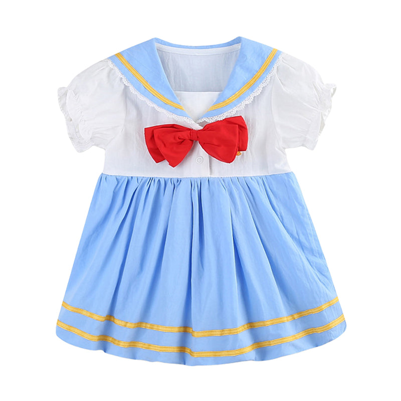 Baby Kid Girls Color-blocking Bow Lace Dresses Wholesale 220517273