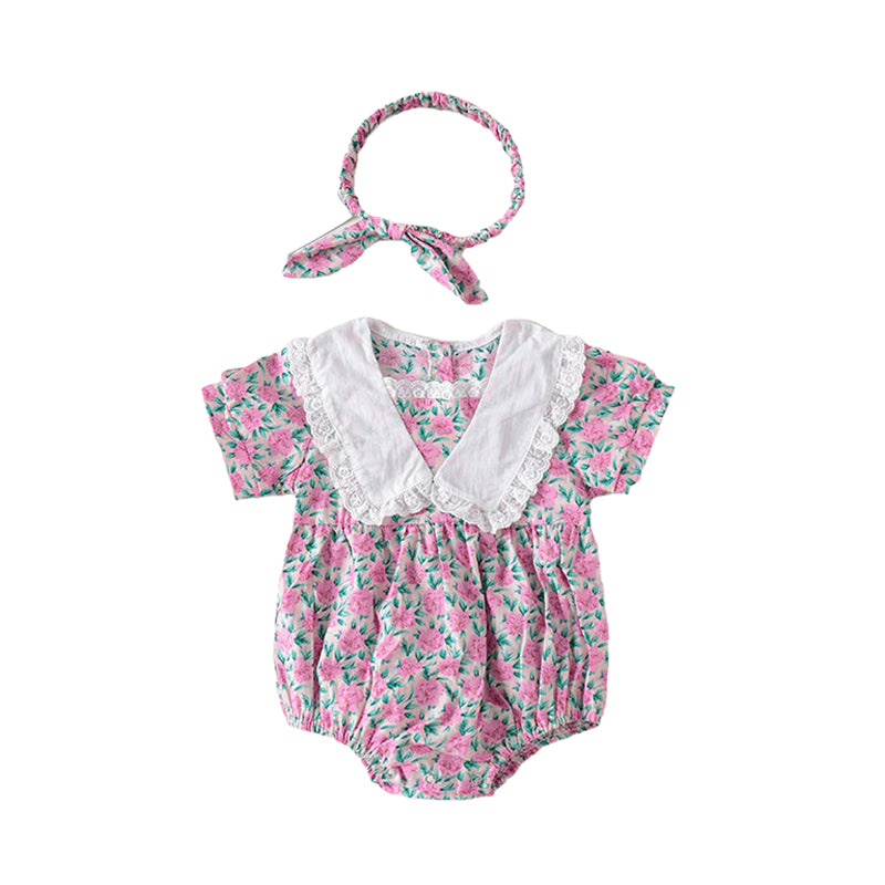 Baby Girls Flower Lace Embroidered Print Rompers Wholesale 22051729