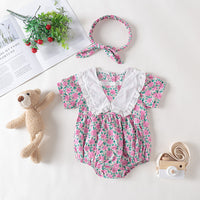 Load image into Gallery viewer, Baby Girls Flower Lace Embroidered Print Rompers Wholesale 22051729
