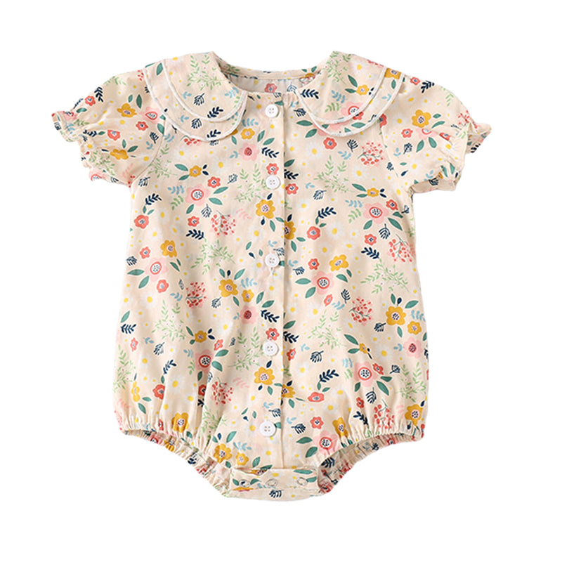 Baby Girls Flower Print Rompers Wholesale 22051732