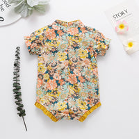 Load image into Gallery viewer, Baby Girls Color-blocking Flower Print Rompers Wholesale 22051733
