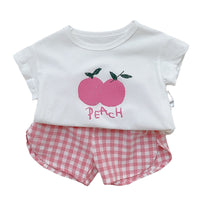 Load image into Gallery viewer, 2 Pieces Set Baby Girls Boys Letters Fruit Print T-Shirts And Checked Shorts Wholesale 22051743
